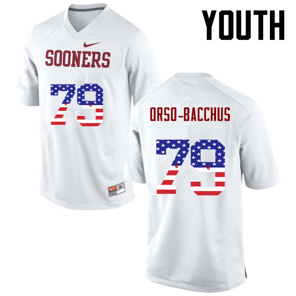 Youth Oklahoma Sooners #79 Dwayne Orso-Bacchus College Football USA Flag Fashion Jerseys-White - Click Image to Close